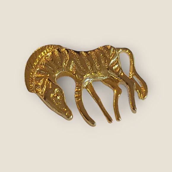 Vintage Textured Inlay Gold Zebra Brooch Pin Estate - Picture 5 of 7